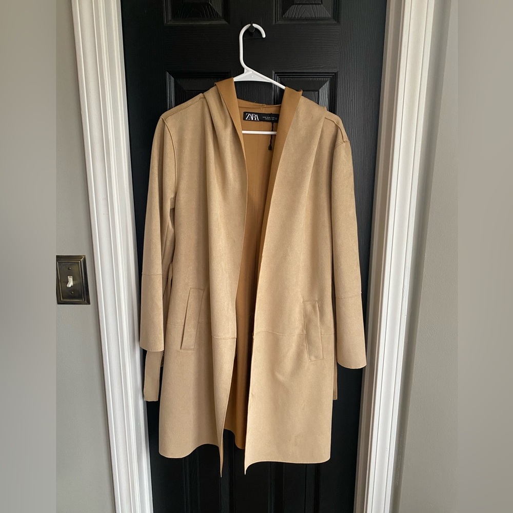 ZARA Two Toned Faux Suede Trench Coat with Belt-Size XS